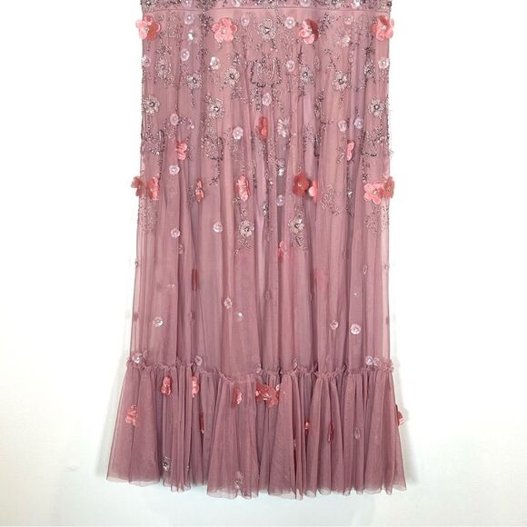 Mac Duggal 9212 Size 10 Pink Floral Embellished High Neck Cap Sleeve ALine Dress - Picture 7 of 10